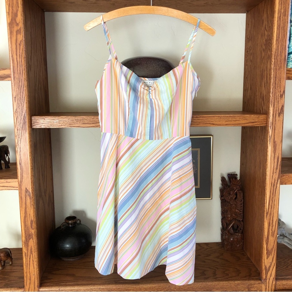 Trina Turk Vintage Y2K Pastel Striped spaghetti strap mini dress